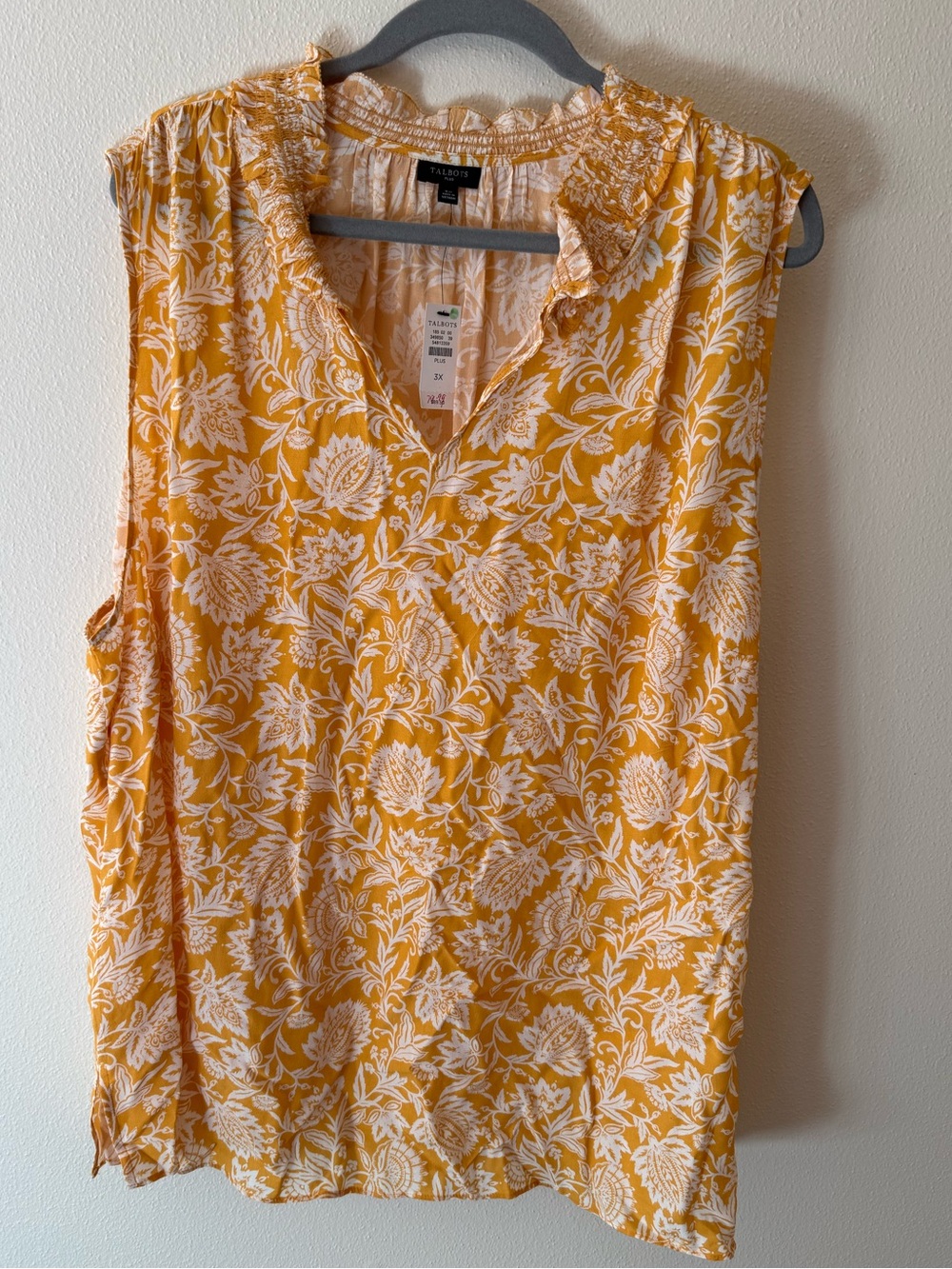 Talbots 3X Yellow/White Floral sleeveless Top NWT